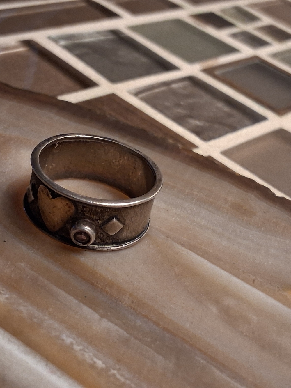 Sterling Silver Heart Band Ring with Pink Accent - Picture 5 of 7